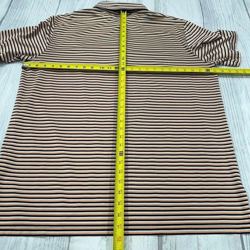 RLX Ralph Lauren Polo Shirt Large Orange‎ Blue Stripe Casual Oak Hill Golf Mens